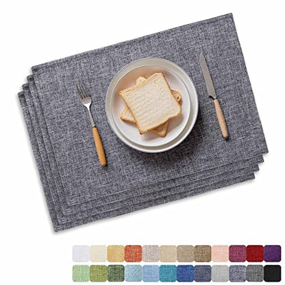 Home Brilliant Linen Placemats Set of 4 Heat Resistant Washable Placemats for Parties Buffet Dinner, 13 x 19 inches, Ash Grey - color: Ash Grey, size: Placemats 13" x 19", Set of 4