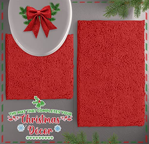 LuxUrux Red Christmas Bathroom Rugs Sets 2 Piece: Quick Dry, Soft Plush Anti-Slip, Super Absorbent. Includes Rectangular (31x20 inches) & U-Shaped Toilet Mat (20x20 inches) | Red - color: Red, size: 2 Piece Set