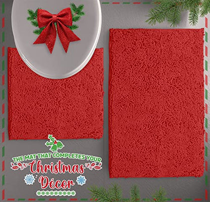 LuxUrux Red Christmas Bathroom Rugs Sets 2 Piece: Quick Dry, Soft Plush Anti-Slip, Super Absorbent. Includes Rectangular (31x20 inches) & U-Shaped Toilet Mat (20x20 inches) | Red - color: Red, size: 2 Piece Set