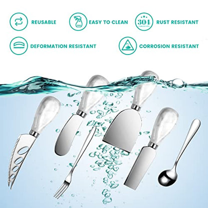 Marble Ceramics Charcuterie Accessories, Cheese Spreader Knive Set for Ceramics Silver Handle Butter knives, Mini Cheese Knife Kit Slicer With Tongs, Spoons, Forks,Honey Dipper (23 Pack) - color: Marble Silver