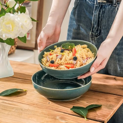 30oz Ceramic bowls set of 4-8" serving bowls for Kitchen,Pasta,Salad-Dishwasher & Microwave Safe Perfect for Housewarming, Thanksgiving, Christmas-Teal Green - color: Teal Green