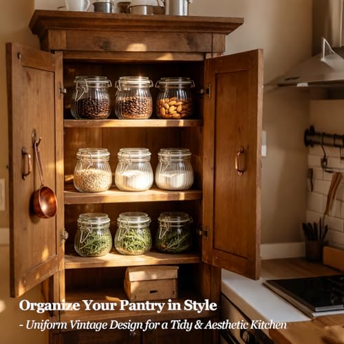 ComSaf Small Ribbed Glass Jars with Airtight Lids 17 oz 6 Pack Wide Mouth | Flour sugar coffee beans, Fermenting pickling, Farmhouse pantry decor, Jam jelly honey, Nuts snacks spices, Kitchen storage - size: 17oz*6-Ribbed