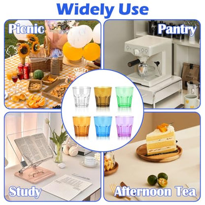 Plastic Drinking Glasses Set of 6, Unbreakable Coloured Water Tumbler, Acrylic Plastic Cups, Reusable Kids Drinking Cups for Children Kitchen Picnic Party Juice Whiskey Wine (6pc-6color-160ml/5.4oz) - color: 6pc-6color-160ml/5.4oz