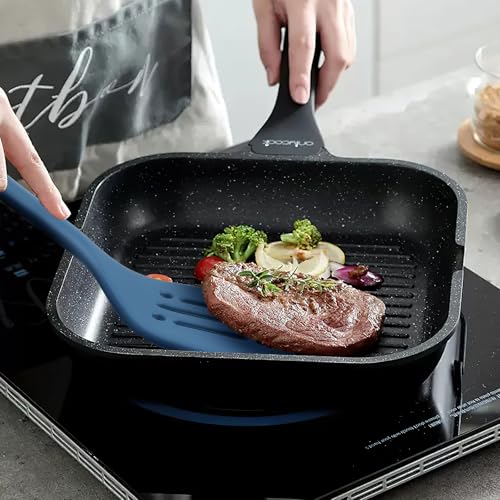 MOACC Silicone Kitchen Cooking Utensils Set: Heat Resistant 13inch Long Kitchen Gadgets, BPA Free Non Stick Rubber Cook Accessories For Food Prep, Frying, Serving, Basting (Dark Blue) - color: Dark Blue