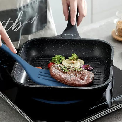 MOACC Silicone Kitchen Cooking Utensils Set: Heat Resistant 13inch Long Kitchen Gadgets, BPA Free Non Stick Rubber Cook Accessories For Food Prep, Frying, Serving, Basting (Dark Blue) - color: Dark Blue