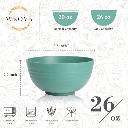 Cereal Bowls Set of 6, Wheat Straw Bowls Set 26oz Green Bowls | Unbreakable Alternative Plastic Bowls Reusable for Kitchen, Camping, RV, Microwave-able and Dishwasher Safe Bowls Sets - color: Green, size: 26oz