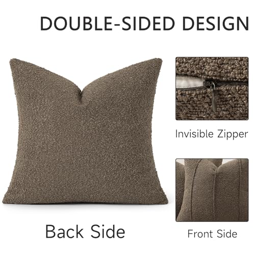YCOLL Brown&Beige Textured Boucle Throw Pillow Covers