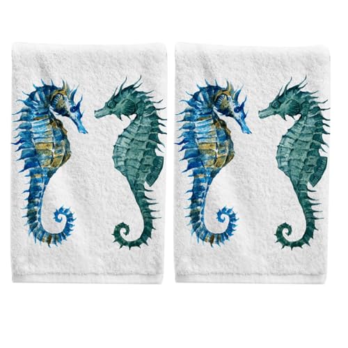 ALAZA Ocean Seahorse Hand Towels for Bathroom Set of 2,Coastal Beach Decorative Finger Towel Cotton Soft Absorbent Face Towel, 15.5x29.5 inch - color: Grey