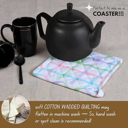 Native Fab 4 Piece Set - 2 Oven Mitts & 2 Potholders, Heat Resistant, 100% Cotton, Quilted Design, Non-Slip Grip, Ideal for Baking, Cooking, BBQ, Kitchen Protection, Multi-Color Checks - color: Multicolor