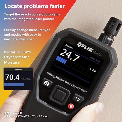 FLIR MR176 - Thermal Imaging Moisture Meter - with IGM (Infrared Guided Measurement), Replaceable Hygrometer, Pin and Pinless | Built-in thermal camera, replaceable hygrometer, IGM guidance, field temp/RH sensor, moisture diagnostics - style: MR176