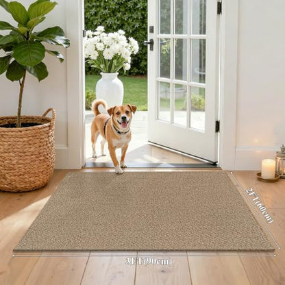 HEBE Cotton Woven Small Area Rug 2'x3', Washable Braided Indoor Door Mat | Non Slip Rubber Backed Entryway Rug, Neutral Low Profile Doormat Entrance Carpet for Front Porch, Bathroom, Kitchen - size: 2' x 3' (Rectangular)