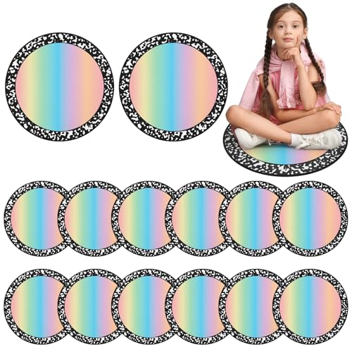 12 Pcs Schoolgirl Classroom Decor Carpet Seats for Preschool Kindergarten Learning Playing Area 17 Inch Round Classroom Rug Floor Cushions Non Slip Cushion Decor - color: Neon