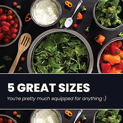 Stainless Steel Mixing Bowls Set, 5-Piece Meal Prep & Food Storage | .75, 1.5, 3, 4 & 5 Quart Metal Mixing Bowls Set for Prep, Serving, Baking & Food Storage, Ecofriendly, Dishwasher Safe, Red - color: Red