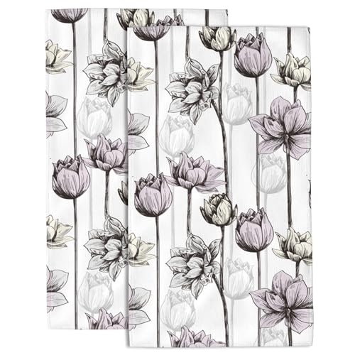 Lily Flower Hand Towel for Bathroom Set of 2 Hand Bath Towels Soft Absorbent Decorative Towels for Bathroom Kitchen Yoga Home Decor 14 x 28 in - color: Lily Flower