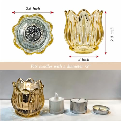 Tulip Votive Candle Holders Set of 12, Tea Light Candle Holder Glass for Table Centerpiece, Tealight Candle Holders for Wedding Déco, Birthday, Anniversary, Parties, and Holiday (Glod) - color: Glod - Set of 12