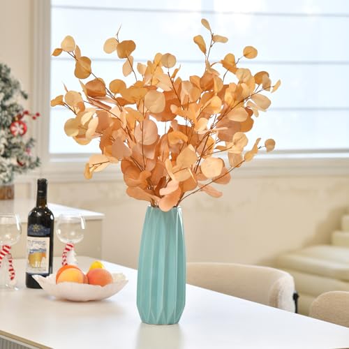 3 PCS 33" Artificial Eucalyptus Stems, Silk Branches, Champagne | Long Bendable Greenery, for Vase, Farmhouse, Home, Wedding, Party Arrangements - color: Champagne*3