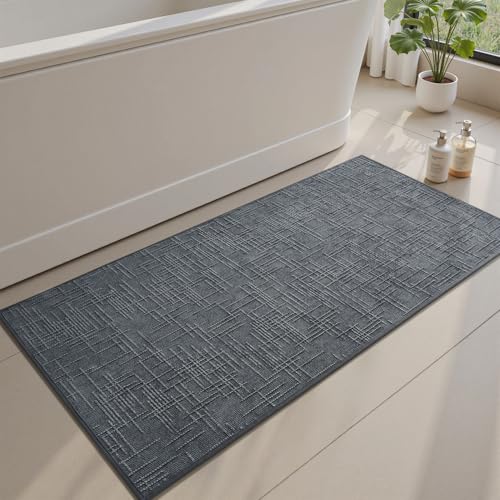 AMOAMI Bath Mat Non Slip Super Absorbent Quick Dry Bath Mats for Bathroom Floor Rubber Backing Washable Bathroom Rugs Modern Woven Jacquard Mat, Beside Tub Bath Rugs, 2'x4', Darkgrey - color: Darkgrey, size: 2' x 4'