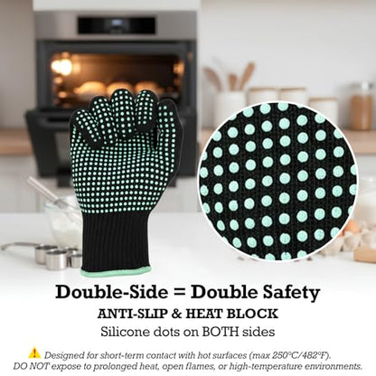 Hair Styling Heat Resistant Gloves for Women, 1 Pair | 482°F Max double-sided silicone dots mitts with elastic cuff for curling, flat irons, hair wavers, baking ovens & DIY.