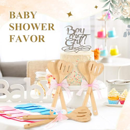 Reallnaive 24 Pcs Bamboo Spatula Wooden Kitchen Utensil Bulk 12''wood Spoon Spatula for Cooking with Ribbon Bridal Baby Shower Game Prize Wedding Party Favors Housewarming Gift (Heart Style) - style: Heart Style