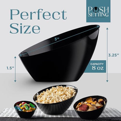 5 Pack Black Angled Plastic Serving Bowl Disposable for Party Table 8oz | Angled Bowl Design. Chip, Candy, Salad & Fruit Use. Disposable Party Tableware. Buffet & Wedding Serving. Black Plastic. - color: Black, size: Small 8 OZ