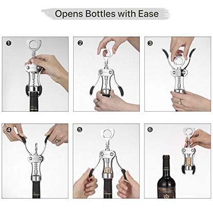 Beneno Wine Opener with Stainless Steel Wine Foil Cutter, Ash silver | Durable Solid Zinc Alloy Body, Upgraded Precise Sharp-Edged Screw, Ergonomic Wing Handle with Non-Slip Grip, Multifunctional - color: Ash silver