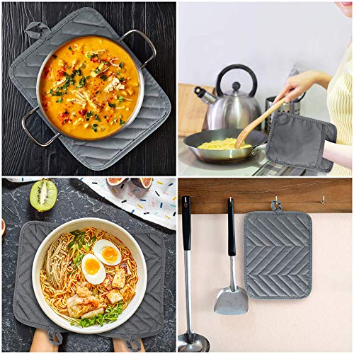 R HORSE 6 Pack Gray Pot Holders with Pocket for Kitchen, 7''x 9'' | Cotton Potholders, Heat Resistant Oven Mitts, Non-slip Terry Cloth Trivet, Ideal for Baking, Cooking, Machine Wash - color: Gray