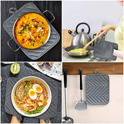 R HORSE 6 Pack Gray Pot Holders with Pocket for Kitchen, 7''x 9'' | Cotton Potholders, Heat Resistant Oven Mitts, Non-slip Terry Cloth Trivet, Ideal for Baking, Cooking, Machine Wash - color: Gray