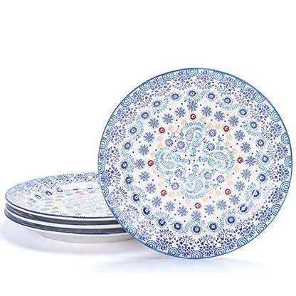 Bico Blue Talavera Salad Plates Set of 4, 8.75 Inch Ceramic Dessert Plates for Salad, Appetizer, Side Dishes, Microwave and Dishwasher Safe, Gift for Housewarming and Thanksgiving - color: Blue Talavera