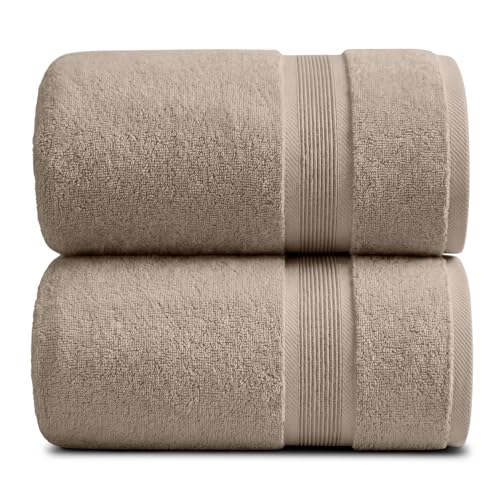 Luxury Bamboo Rayon Oversized Bath Towel Set | 2-Pack | Ultra Soft | Brown | 35% Bamboo Rayon - 65% Zero Twist Cotton | Absorbent Quick-Dry Towels for Bathroom | Ultra Soft | OEKO-TEX Standard 100 - color: Cobblestone, size: Oversized Bath Towels (2 Pack)