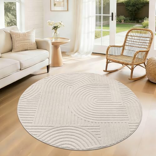 Pauwer 4ft Area Rugs for Living Room, Modern Non Slip Washable Rug, Beige | Arch Pattern, Soft Fluffy, Neutral, Boho Accent, Indoor Round Floor Carpet, For Kids Room Dining Room Nursery Entryway - color: Beige, size: 4' (Round)