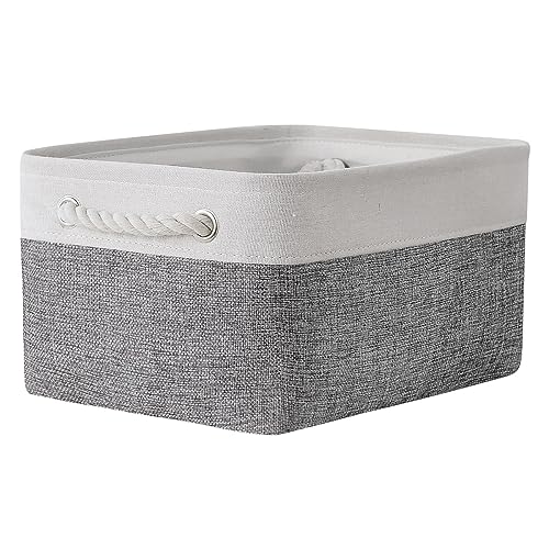 Organization and Storage Basket for Shelves - 1 Pack 14x10x6.7 inch Collapsible Storage Bins, Fabric Storage Cubes for Closet Organizer Toy Gift Cloth (White & Grey) - color: White&Grey, size: Medium -13.8Lx9.8Wx6.7H