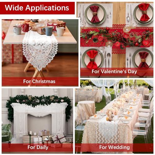 Lace Table Runner 72 Inch Long White Christmas Table Runners Farmhouse Boho Table Runer Cotton Woven Table Runner Coffee Table Runners Rectangular Lace Doilies for Kitchen Dining Table Home Decor - size: 13 x 70 Inch, style: White
