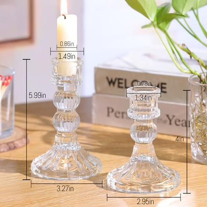 6Pcs Clear Candlestick Holders Set - 4" H & 5" H Striped Taper Candle Holders Bulk, Glass Candle Holders for Wedding, Festival, Party, Table Centerpiece, Gifts - color: Clear, size: Striped Pattern