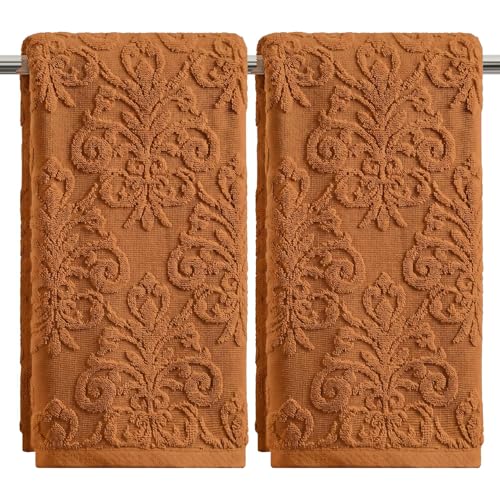 Artoid Mode 2 Pcs Caramel 3D Vintage Floral Hand Towels for Bathroom, 100% Cotton Soft Absorbent Bathroom Decor Towels, 13.7 x 29.5 Inch - color: Caramel, size: 13.7" x 29.5", 2PCS