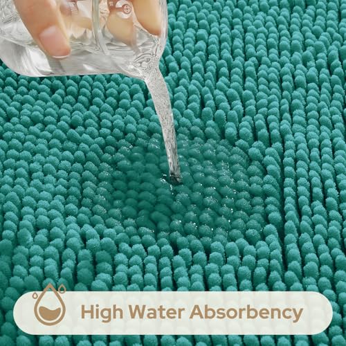 HOMEIDEAS 3 Pieces Bathroom Rugs, Ultra Soft Non Slip Absorbent Chenille Toilet Bath Mat Set (Teal) - color: Green-teal, size: 17"x24"+20"x32"+U Shape 20"x24"