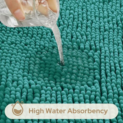 HOMEIDEAS 3 Pieces Bathroom Rugs, Ultra Soft Non Slip Absorbent Chenille Toilet Bath Mat Set (Teal) - color: Green-teal, size: 17"x24"+20"x32"+U Shape 20"x24"