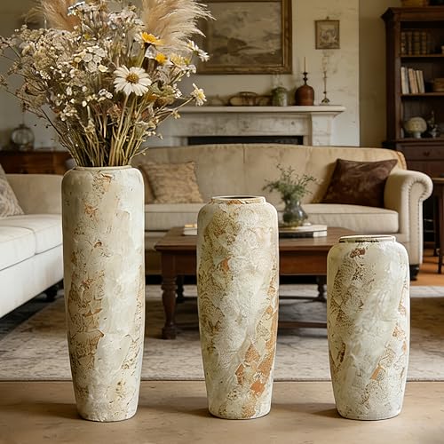 Rustic Ceramic Floor Vase, 24 Inch, Large Farmhouse Decor | Living Room, Entryway, Fireplace, Pampas Grass, Dried Branches - size: 23.6 Inch