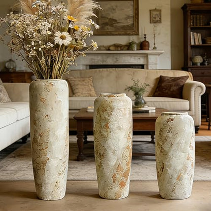 Rustic Ceramic Floor Vase, 24 Inch, Large Farmhouse Decor | Living Room, Entryway, Fireplace, Pampas Grass, Dried Branches - size: 23.6 Inch