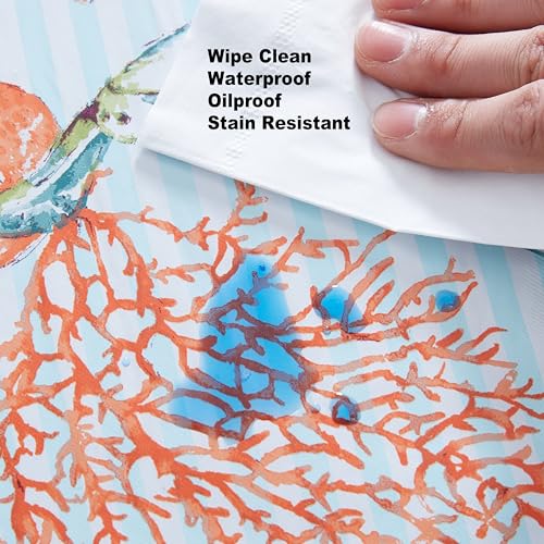 Newbridge Vinyl Oval Tablecloth with Flannel Backing, 60 x 84 Inch, Neponsit Sea Life, Waterproof, Soil Resistant Dining Room, Party and Banquet Table Cover, Starfish, Seahorses and Coral, Blue - size: 84" x 60" (Oval)