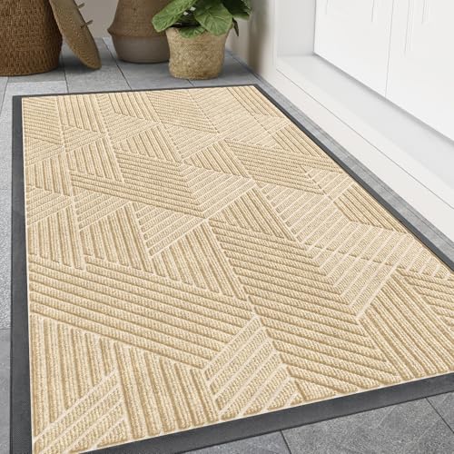 Smiry Front Door Mat Outside Entrance, Heavy Duty Sturdy Natural Rubber Doormat, Trap Dirt and Moisture, Easy Clean Low Profile Welcome Floor Mats for Indoor Outdoor Entry, 59x23 Inch, Beige - color: Beige, size: 59" X 23"