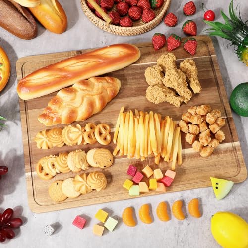 Nuogo 6 Pcs Large Acacia Wood Cutting Boards, Reversible Wooden Chopping Board with Juice Groove, Charcuterie Butcher Block for Kitchen Meat, Veggies & Fruit(18 x 14 Inch) - size: 18 x 14 Inch