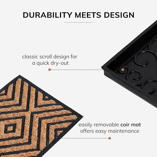 Anji Mountain Black Boot/Shoe Tray with Coir, Fits 2 Pair (24.5"" Wide), Diamond and Rubber Insert (AMB0BT2F-016) - color: Diamond and Rubber Insert, size: 24" x 14" x 1.5"