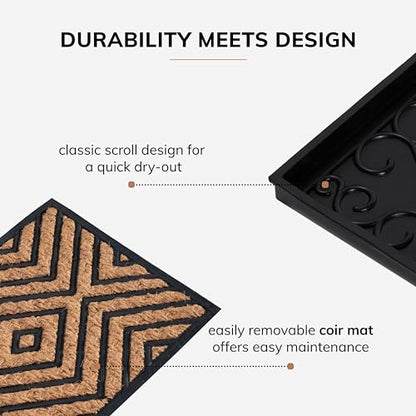 Anji Mountain Black Boot/Shoe Tray with Coir, Fits 2 Pair (24.5"" Wide), Diamond and Rubber Insert (AMB0BT2F-016) - color: Diamond and Rubber Insert, size: 24" x 14" x 1.5"