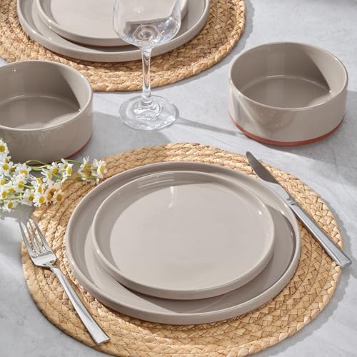 LIANYU Plates and Bowls Sets, 24 Pieces Stoneware Dinnerware Set for 8 | Modern Kitchen Dinner Set Ceramic Dishware Dishes Set, Microwave and Dishwasher Safe, Terra Brown - color: Terra Brown