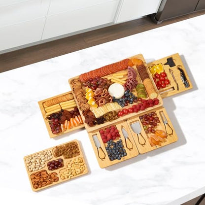 Large Charcuterie Boards Gift Set - Cheese Board and Knife Set with Extra Cheese Platter, Bamboo Charcuterie Board Cheeseboard Cheese Plate for House Warming Gifts New Home, Wedding Gifts - color: Classic
