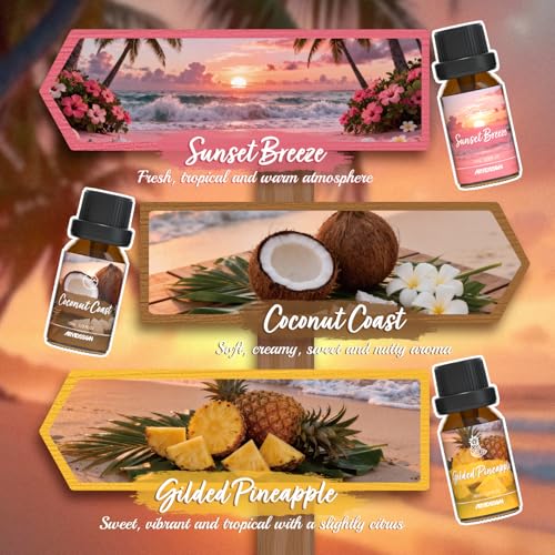ARVIDSSON Hawaii Fragrance Oil Set, Summer Essential Oils for Diffuser, Tropical Scent Oils - Sunset Breeze, Coconut Coast, Gild Pineapple, Tropical Citrus, Iced Watermelon, Tanderine Mojito - color: Pink