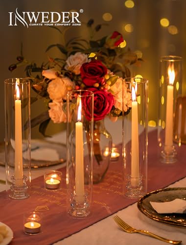 Hurricane Glass Candle Holders: 12" Tall Cylinder Cover Set of 10 | for 0.87" Taper, Windproof Chimney Cover, Clear Candlestick Holder for Wedding Table Centerpiece, Party, Birthday, Christmas - size: 12" H - 10 Pcs
