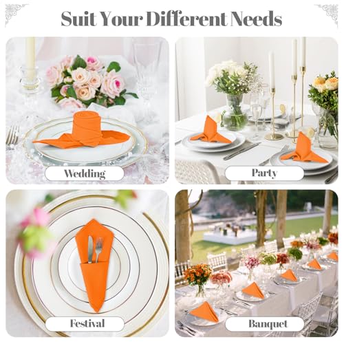 PLOYMONO Orange Cloth Napkins - 8 Pack 17" x 17" Washable Polyester Napkins | Heavy Duty 180 GSM Cloth Napkins with Hemmed Edges - Great for Restaurants, Weddings, Parties, Banquets Dinner - color: Orange