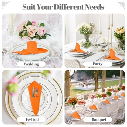 PLOYMONO Orange Cloth Napkins - 8 Pack 17" x 17" Washable Polyester Napkins | Heavy Duty 180 GSM Cloth Napkins with Hemmed Edges - Great for Restaurants, Weddings, Parties, Banquets Dinner - color: Orange