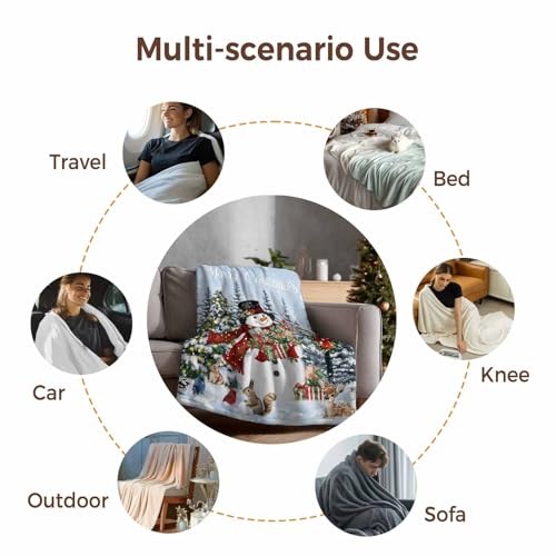 Merry Christmas Throw Blanket, Snowman Xmas Tree Super Soft Warm Flannel Blankets for Bed Couch Sofa Winter Snowflake Deer Animal Lightweight Fluffy Plush Bed Throws 50x80 Inch - color: Blue Red Green, size: 50''x80''